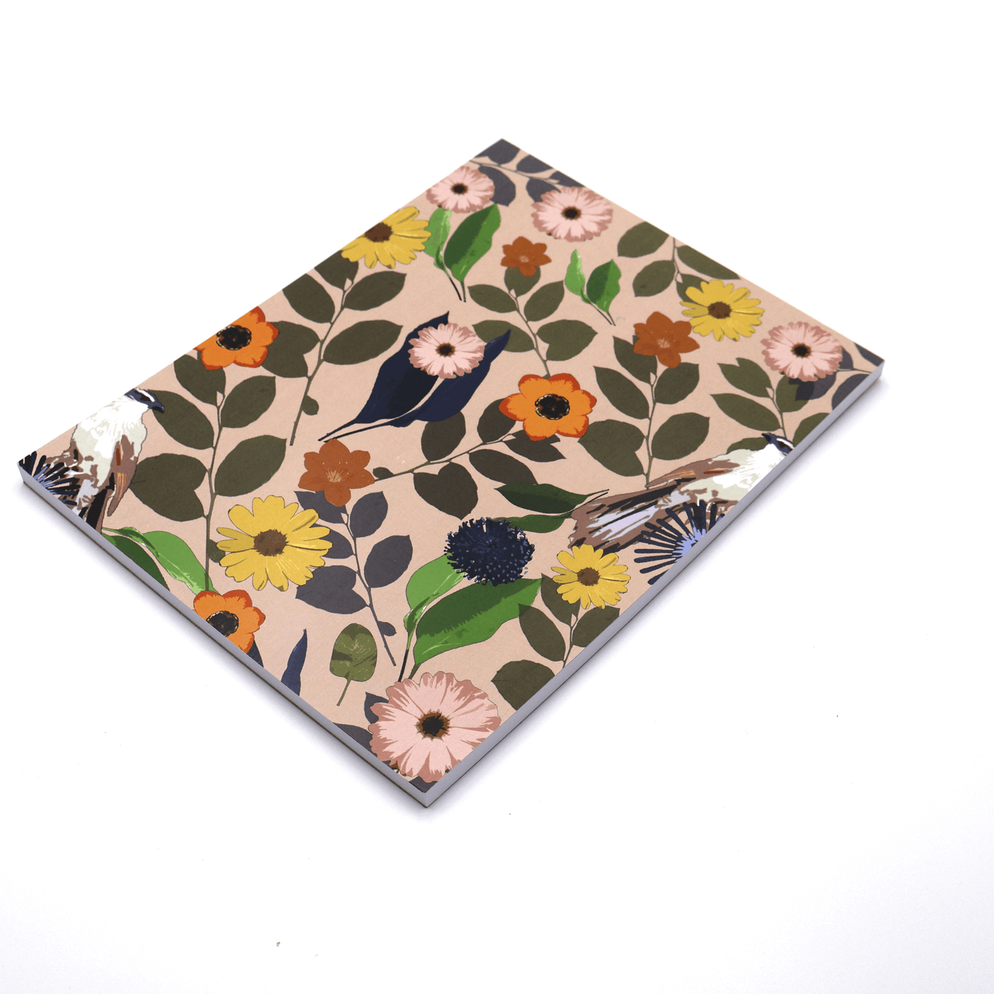 A4 Sketchpad with bright daisy floral design on a soft peach background.