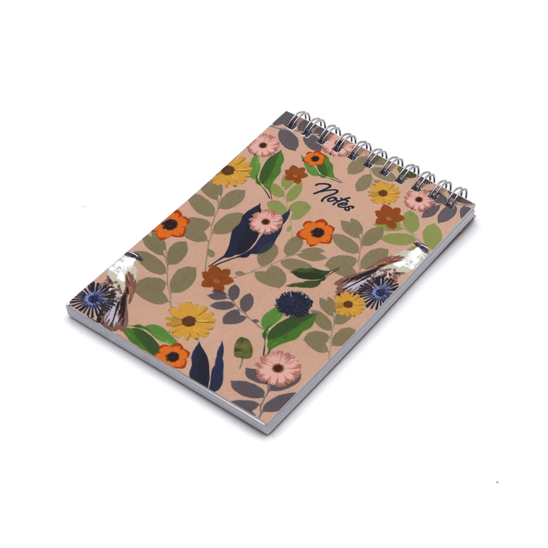 A6 Notebook with bright daisy floral design on a soft peach background.