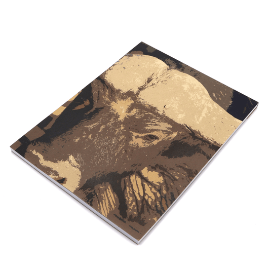 A4 sketchpad with buffalo face in brown and ivory on cover.