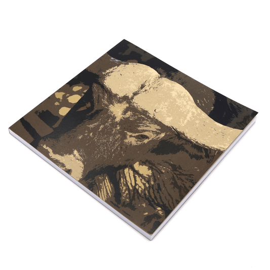Square art pad with buffalo face in brown and ivory on cover.