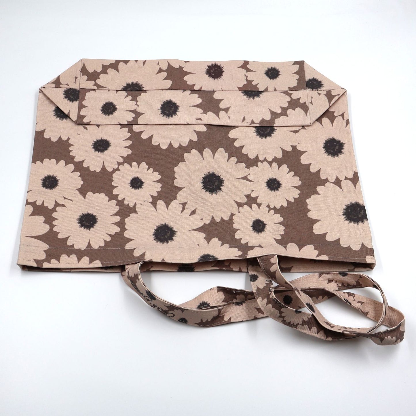 Driftwood Brown Canvas Tote with Beige Wildflowers