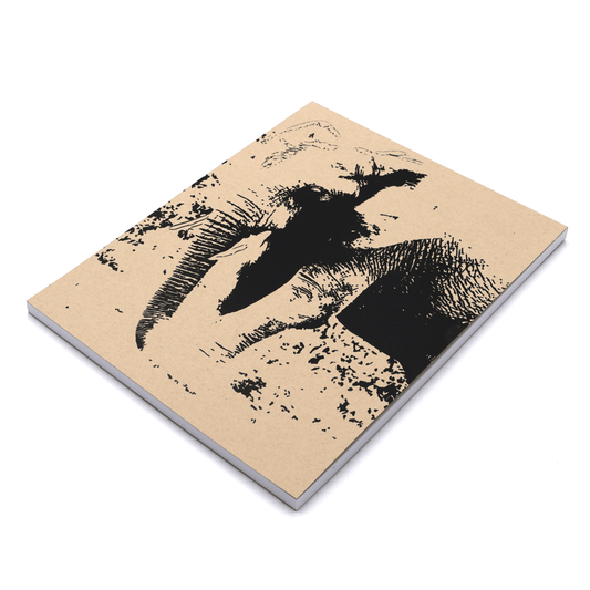 A4 Sketchpad with adult elephant design on a beige/sand background.