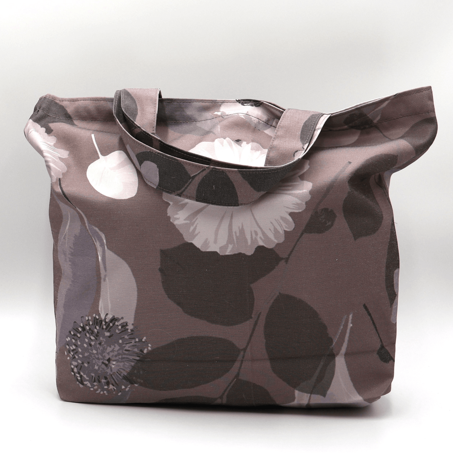 A dusky mauve tote bag with Daisy floral design. Durable and easy to clean.