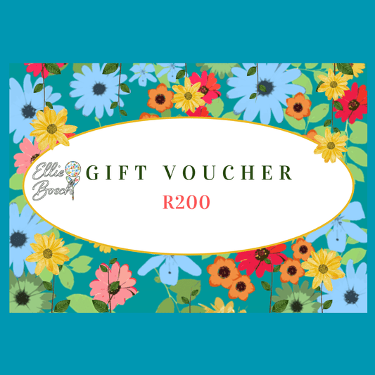 Gift card with bright daisy floral design on blue background.