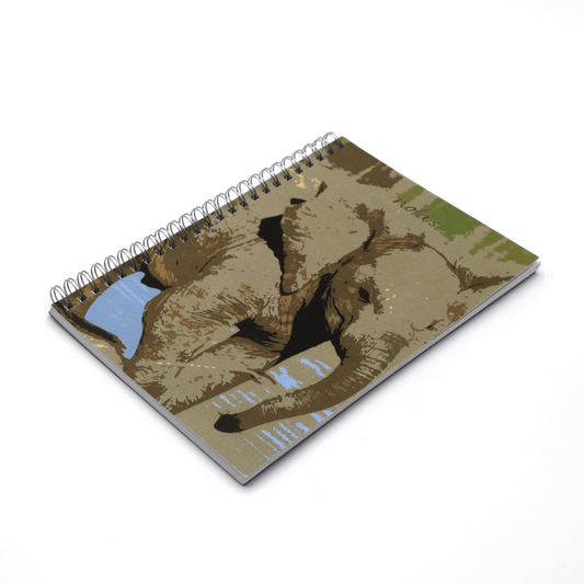 A5 Journal with pencils and pencil holder with baby elephant design on light blue background.