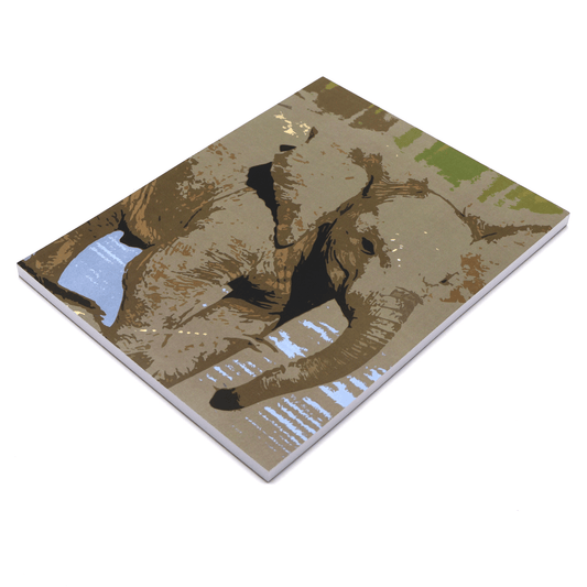 A4 sketchpad with baby elephant design on light blue background.