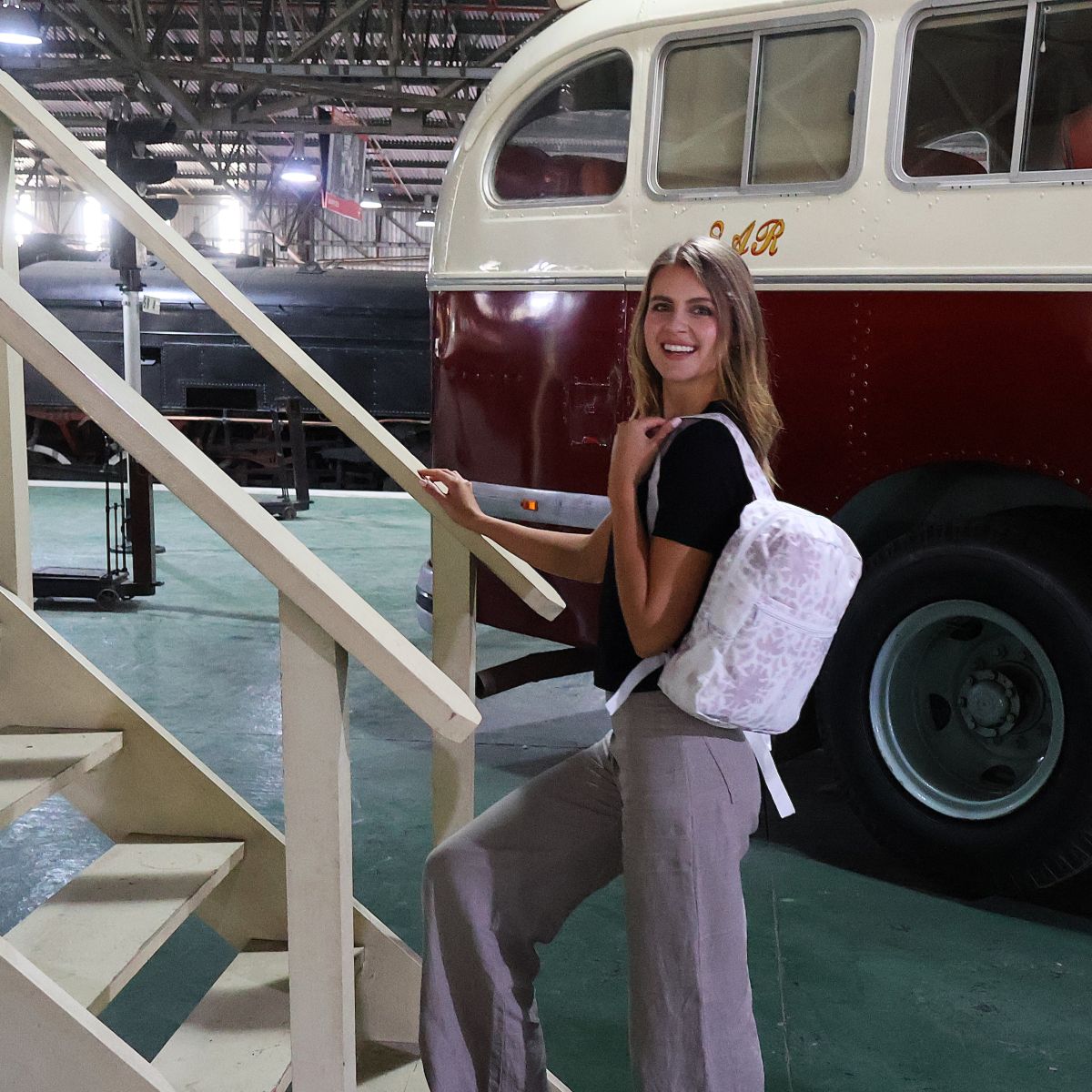 Letheba Small Backpack – Giraffe Pattern in Pale Mauve Brown