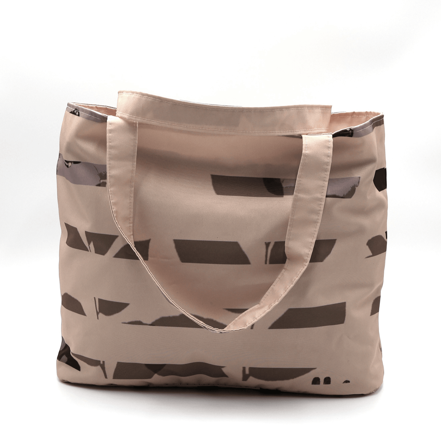 Shoulder bag with stripe/floral design in dusky peach and brown. Perfect for carrying books and documents.