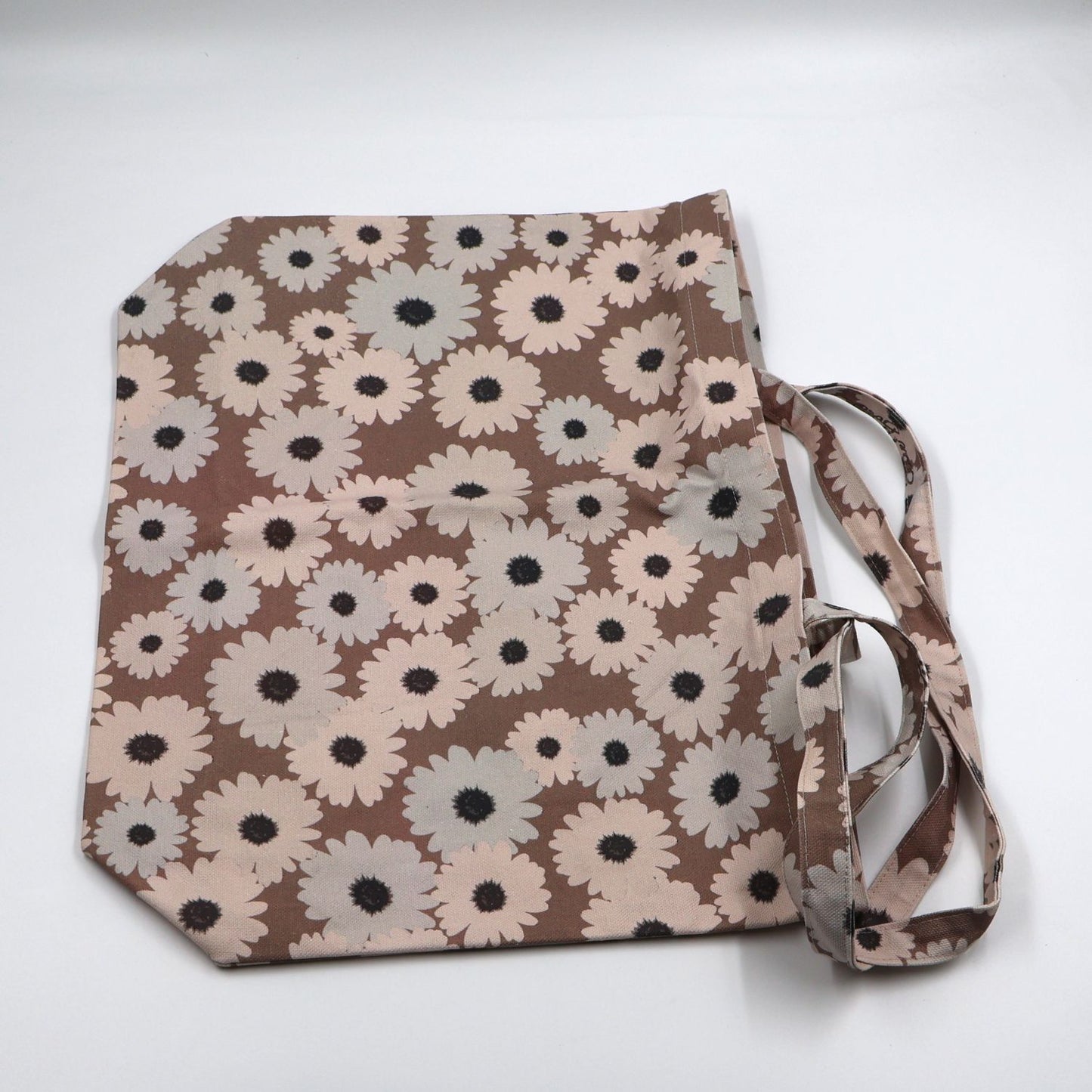 Sandstone Brown Tote – Canvas with Grey & Beige Wildflowers