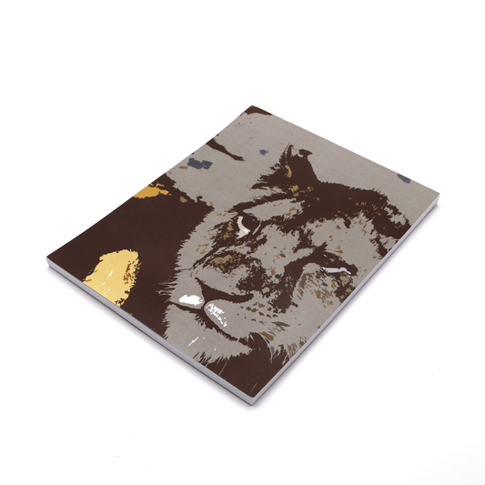 A4 Sketchpad with face of lion design on front cover. Top binding.