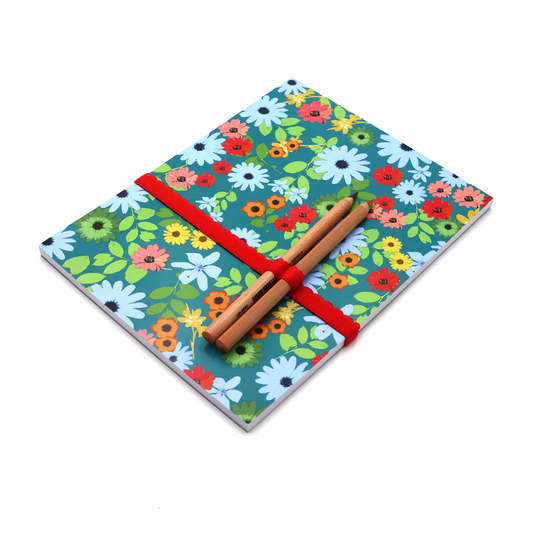 Blue Daisy A4 Sketchpad with pencils and pencil holder