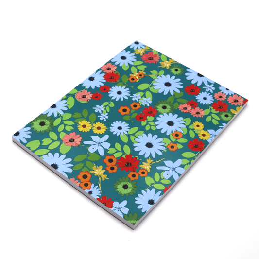 A4 blank notebook with a rich turquoise background cover featuring a vibrant print of South African wildflowers.