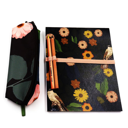 Black Daisy A4 Sketchpad & Pencil Bag + Pencils, Ellie Bosch