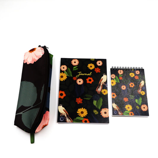 Black Daisy A5 Journal, Pencil Bag & A6 Notebook Set | Ellie Bosch