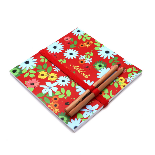 Red Daisy Artblock with pencils and pencil holder