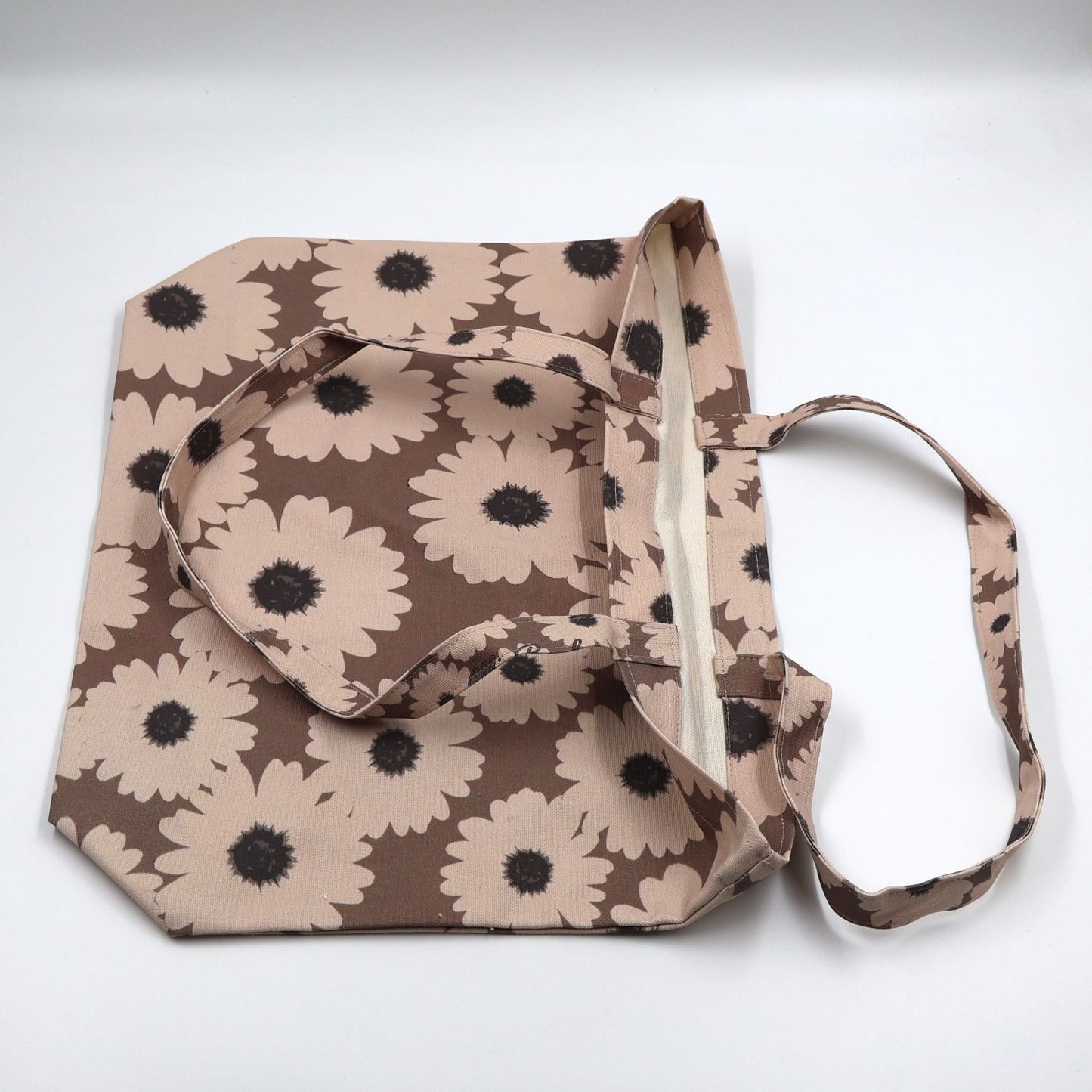Driftwood Brown Canvas Tote with Beige Wildflowers