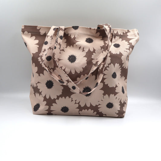 Driftwood Brown Canvas Tote with Beige Wildflowers