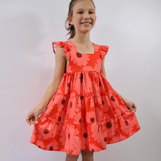 Girls Fashion Abstract Daisy Red