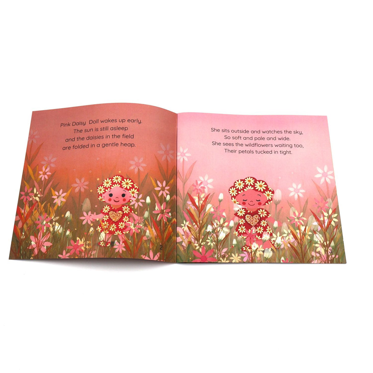 Inside pages of toddler storybook showing calming bedtime verses and a screen-free starry night illustration.