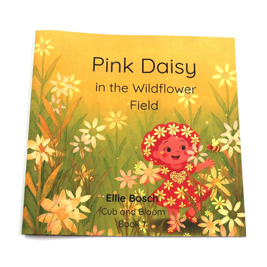 Front cover of children's book by Ellie Bosch featuring a little girl doll character in an SA wildflower field.