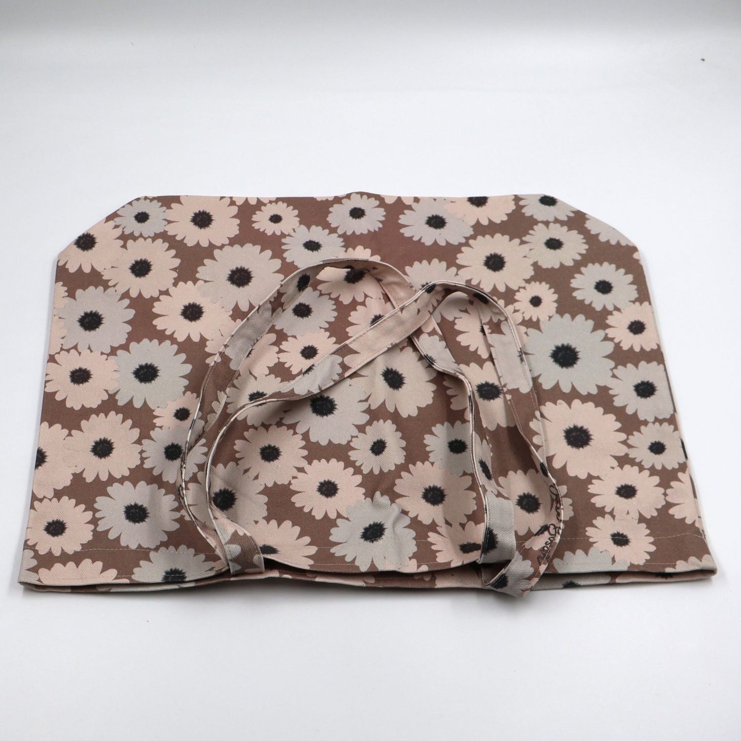 Sandstone Brown Tote – Canvas with Grey & Beige Wildflowers