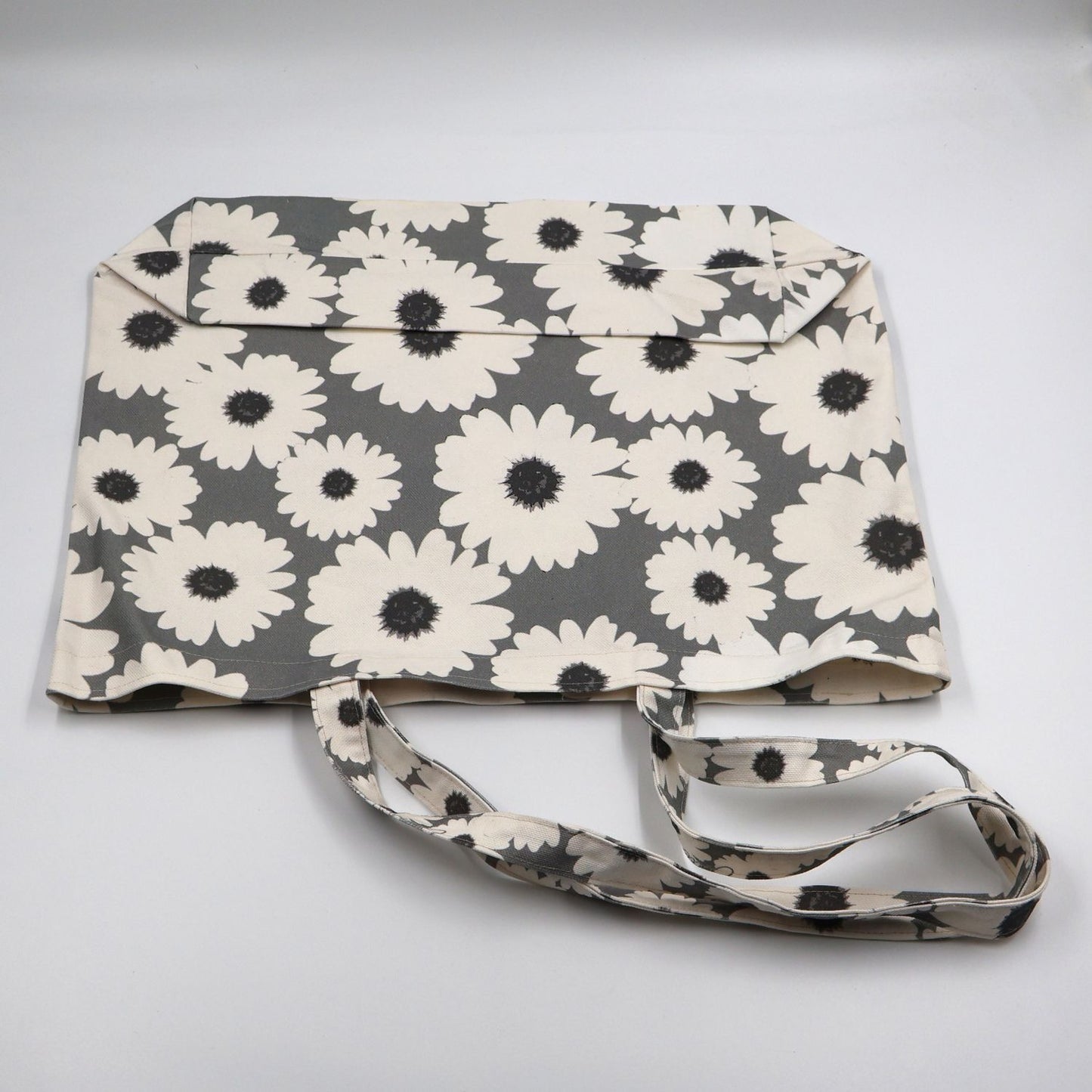 Sea Mist Grey Canvas Tote with White Wildflowers