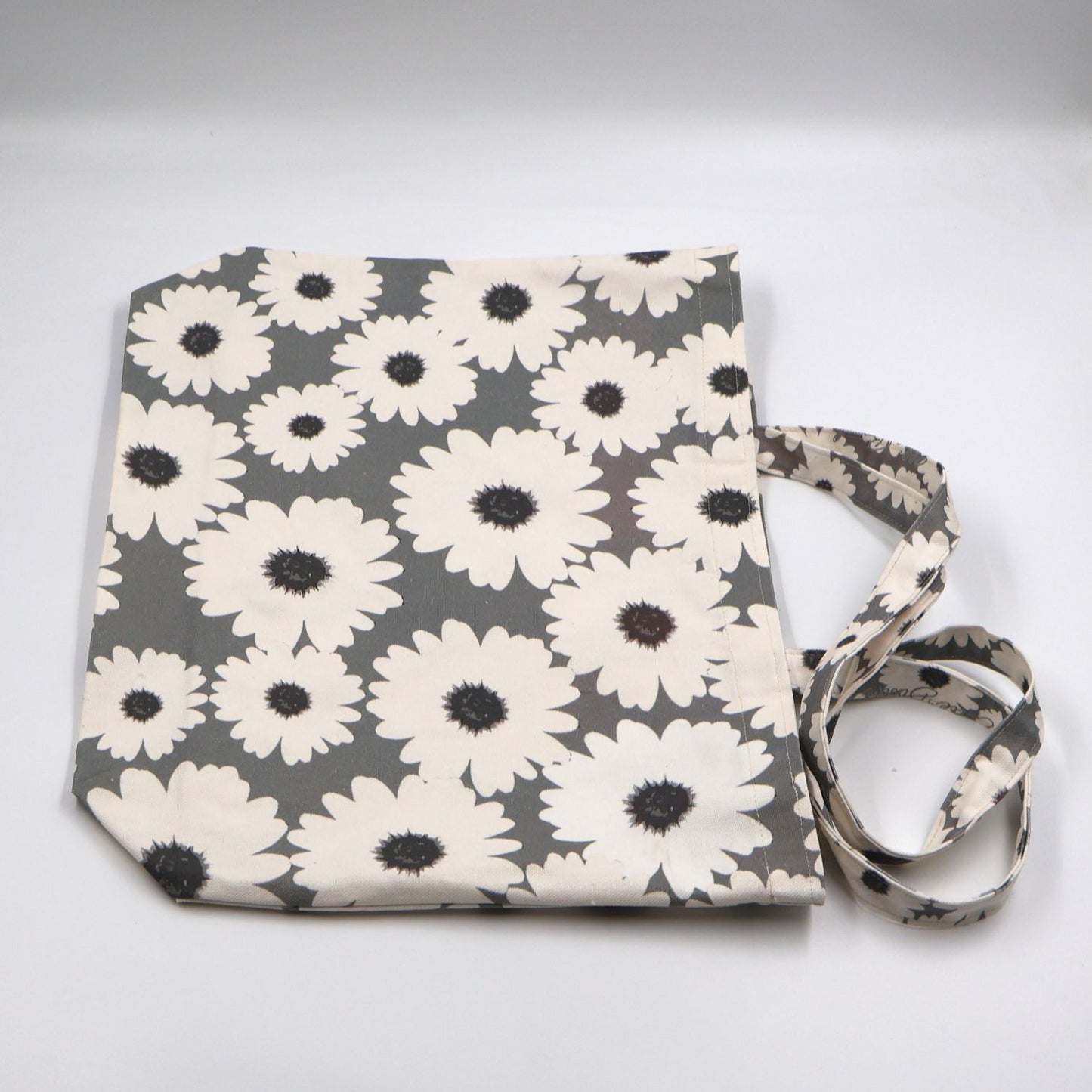 Sea Mist Grey Canvas Tote with White Wildflowers