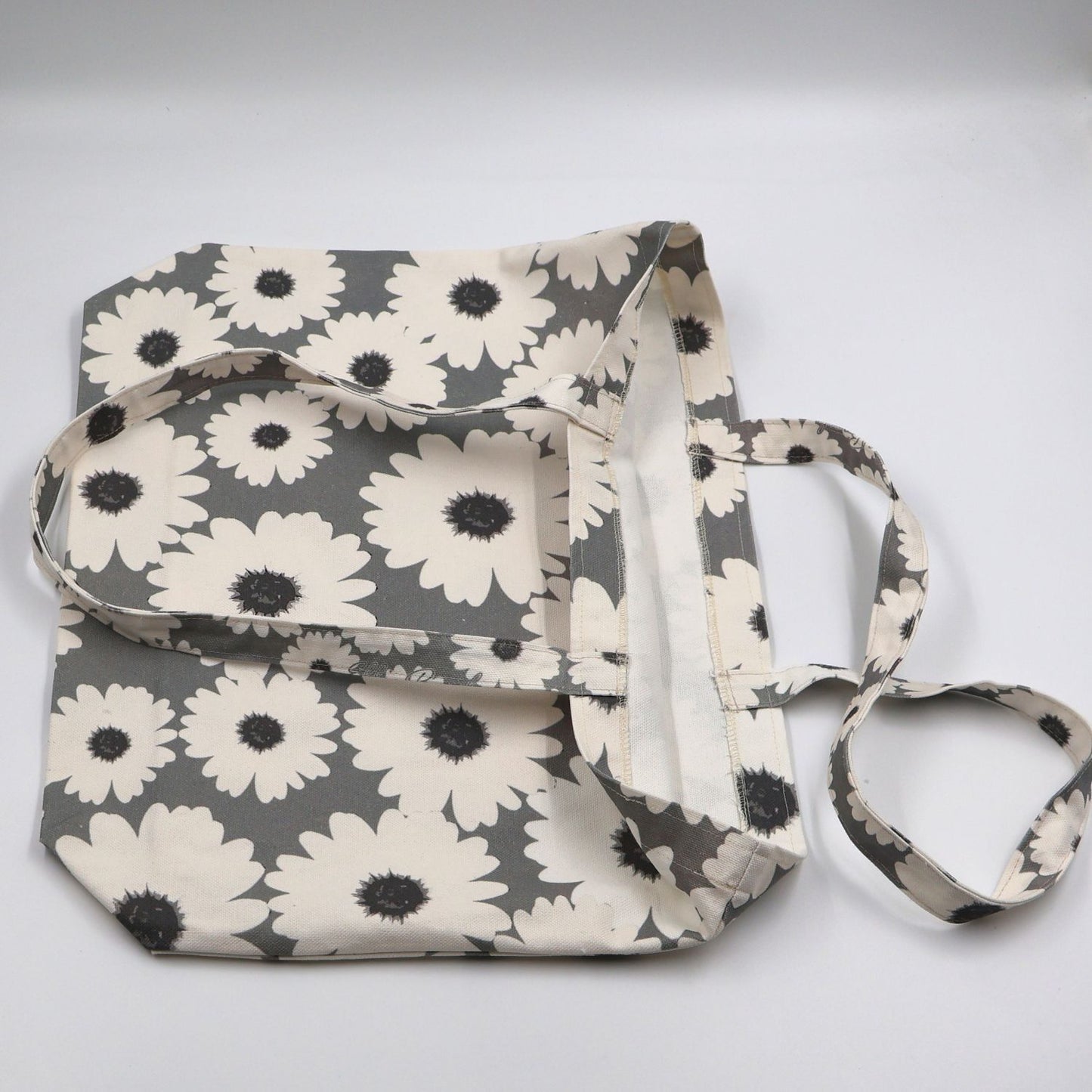 Sea Mist Grey Canvas Tote with White Wildflowers