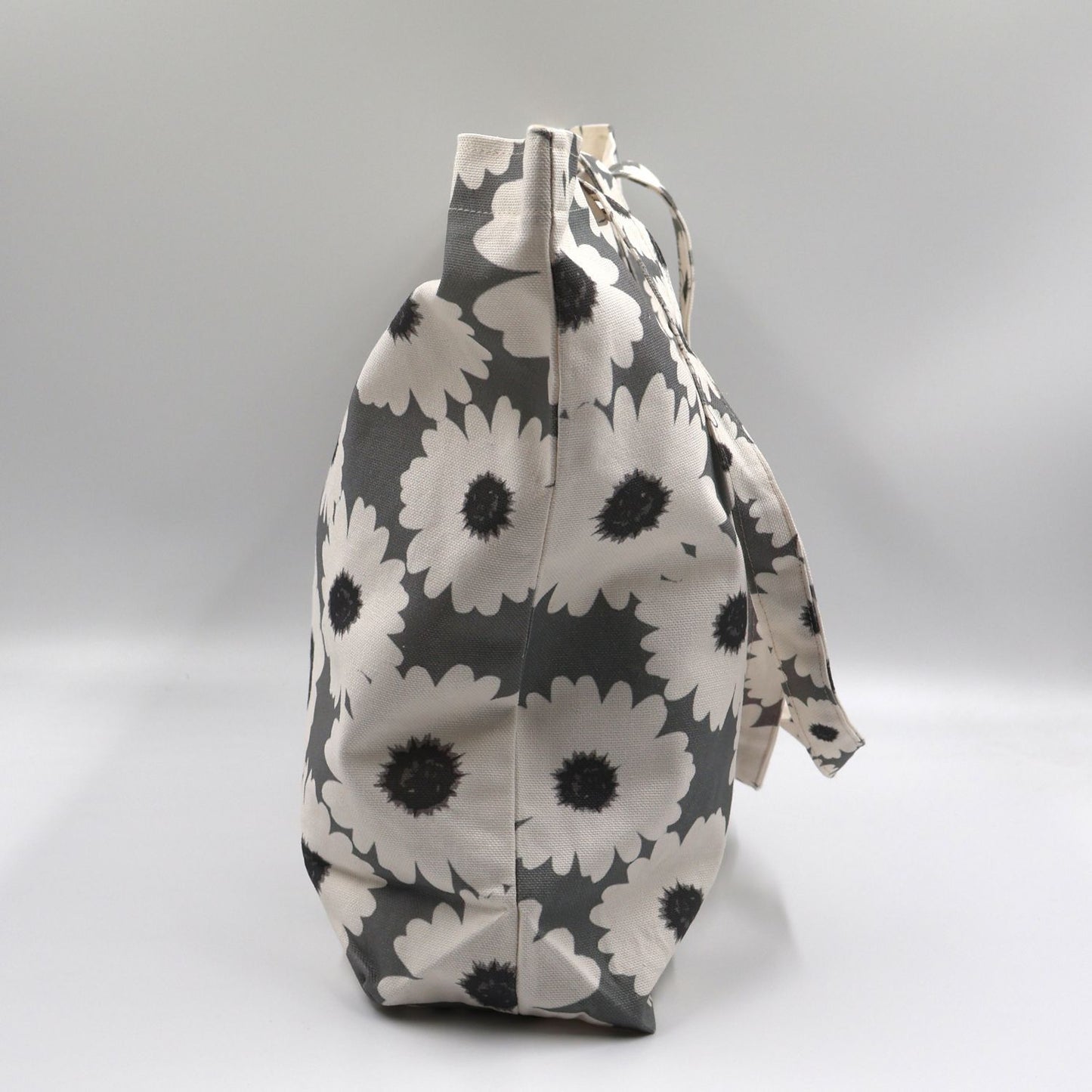 Sea Mist Grey Canvas Tote with White Wildflowers